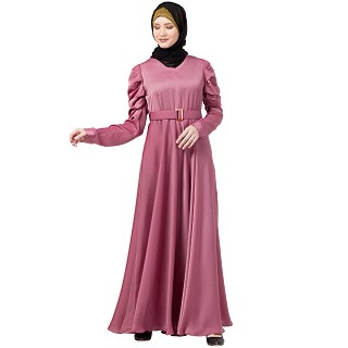 Umbrella abaya with matching belt- Puce Pink